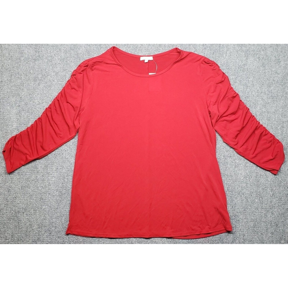 Ava James Blouse Womens XL Red Round Neck Strappy Long Sleeve Pullover Solid New